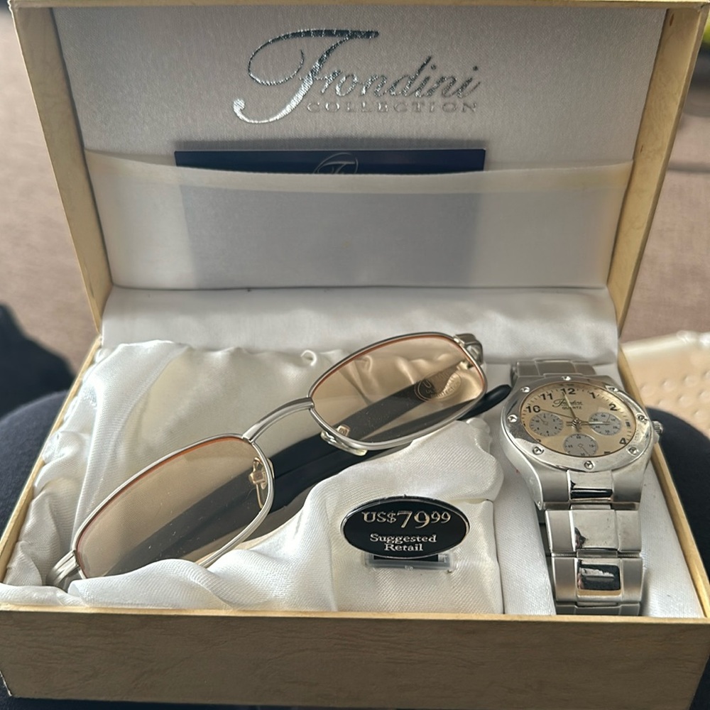 Fondini brand glasses and watch never used
